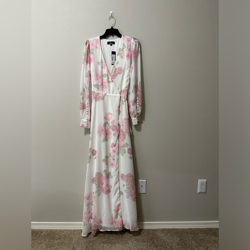 Lulus My Whole Heart White Floral Print Long Sleeve Wrap Dress